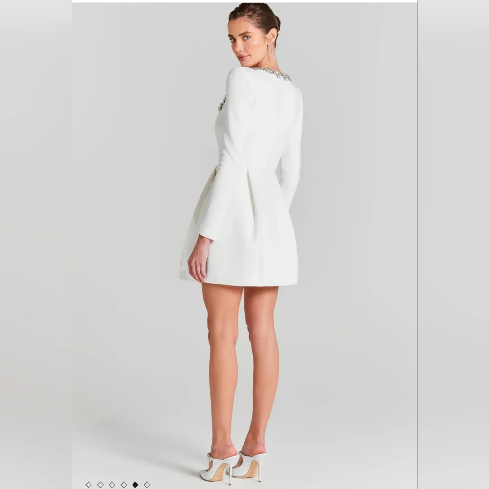 Nadine Merabi  Elegant White Dress with Embellished Neckline Sz XS - Picture 4 of 17